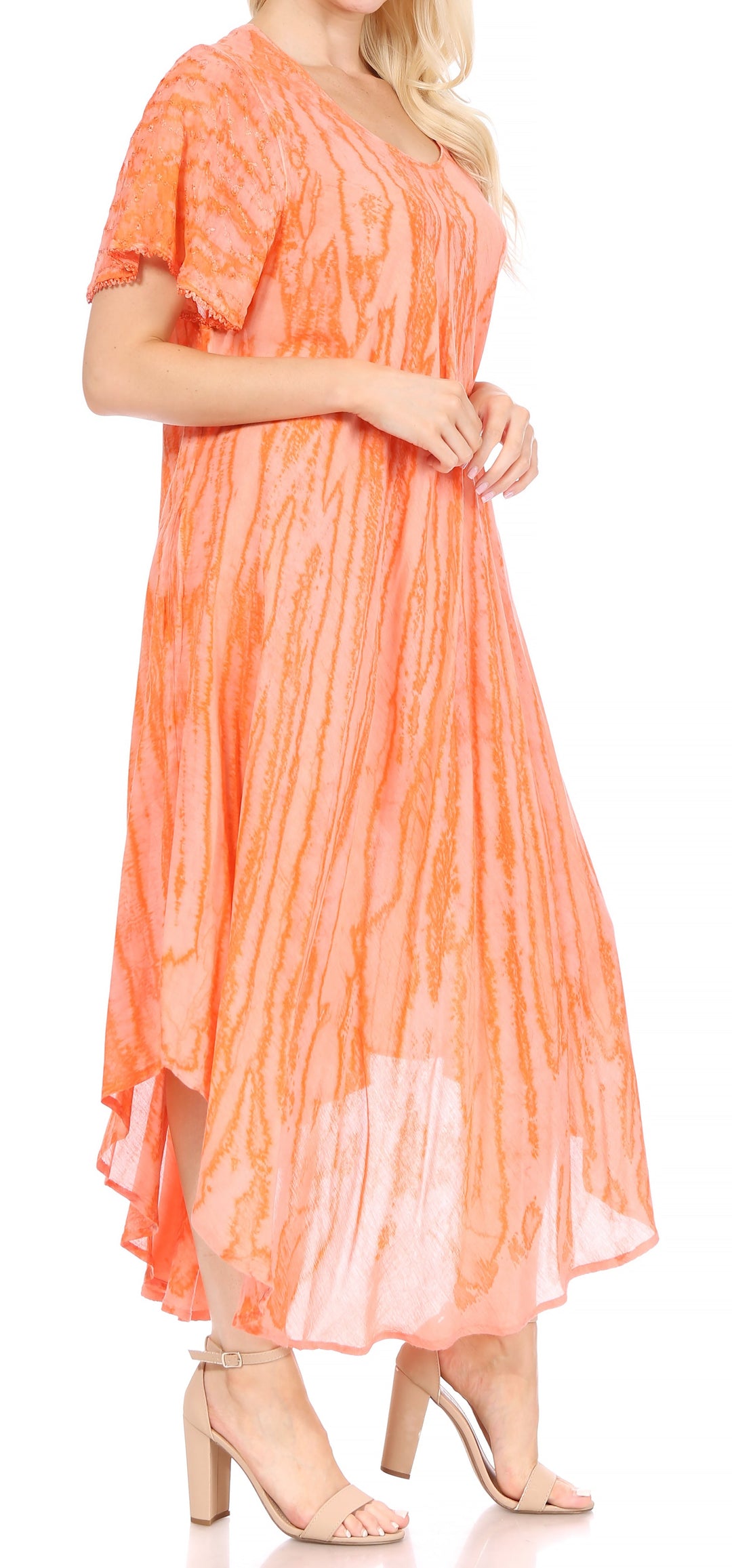 Sakkas Faye Cap Sleeved Cotton Caftan Cover Up Dress