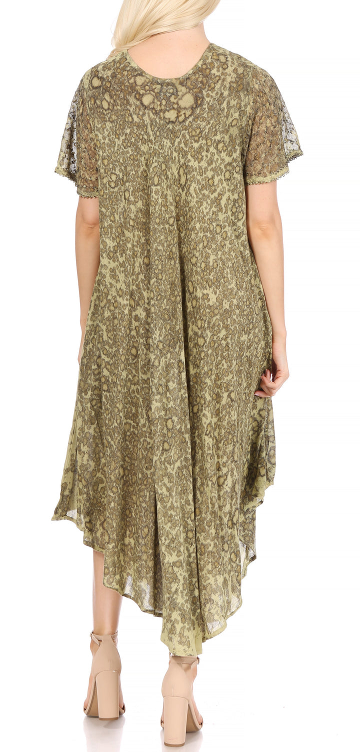 Sakkas Lila Freckled Dyed Cap Sleeve Scoopneck Long Caftan Dress / Cover Up