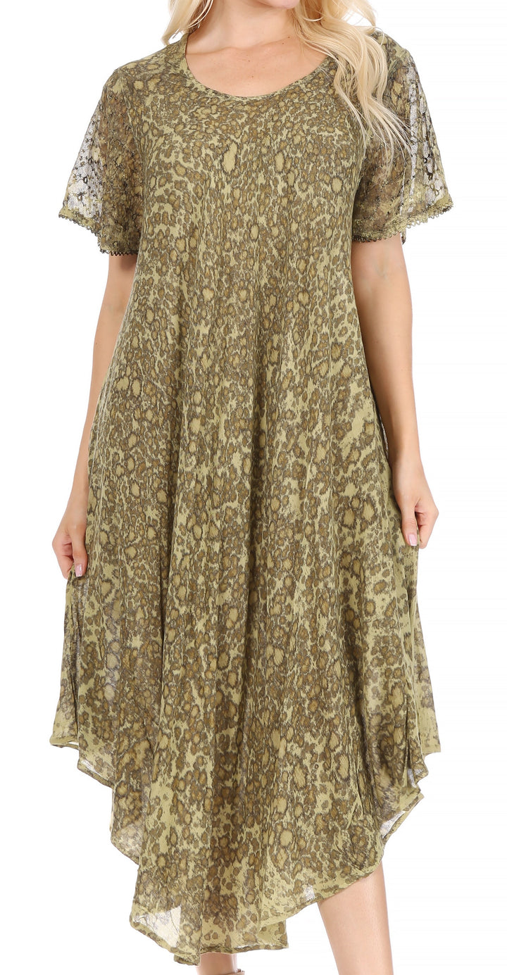 Sakkas Lila Freckled Dyed Cap Sleeve Scoopneck Long Caftan Dress / Cover Up