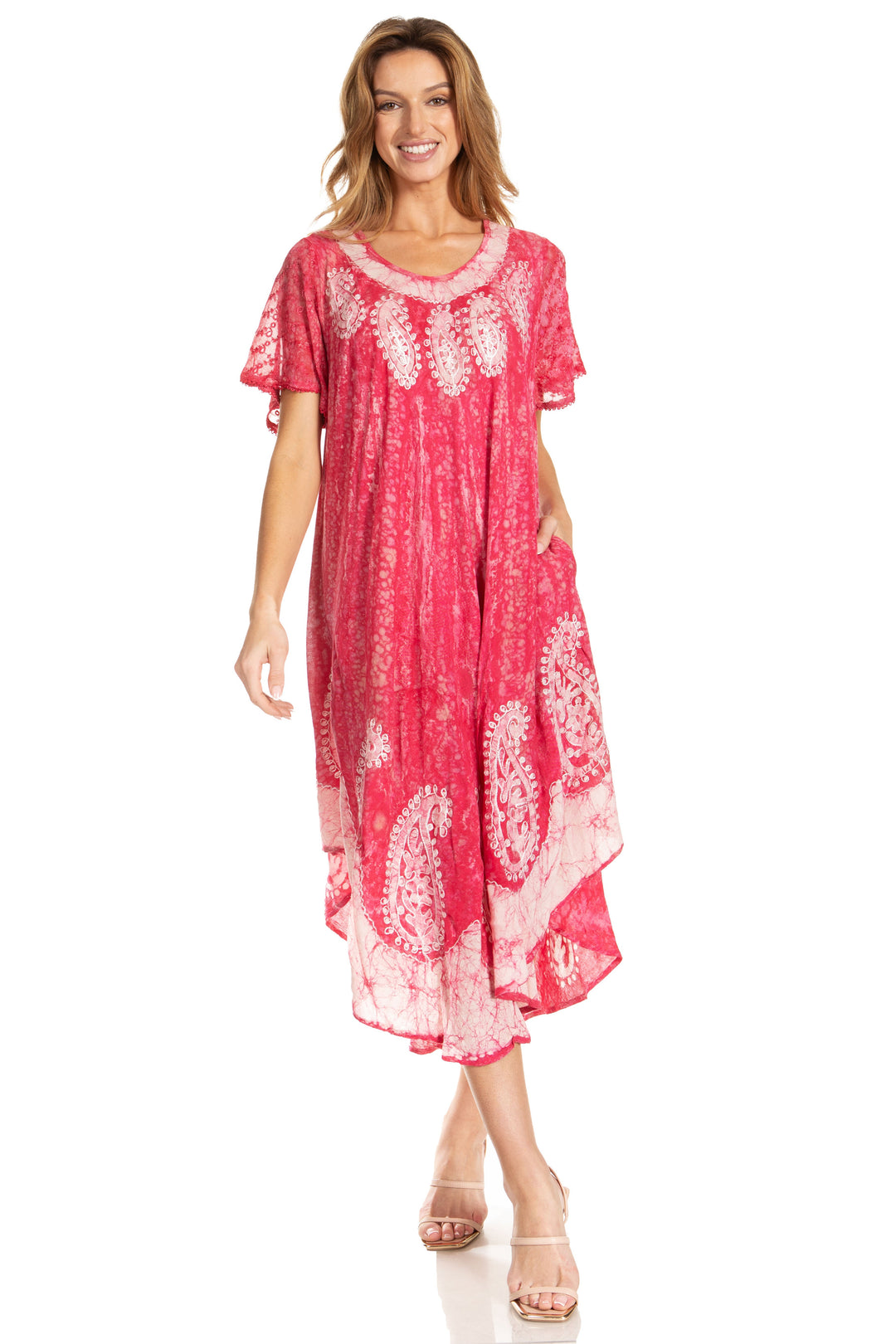 Sakkas  Bree Long Embroidered Cap Sleeve Marbled Dress