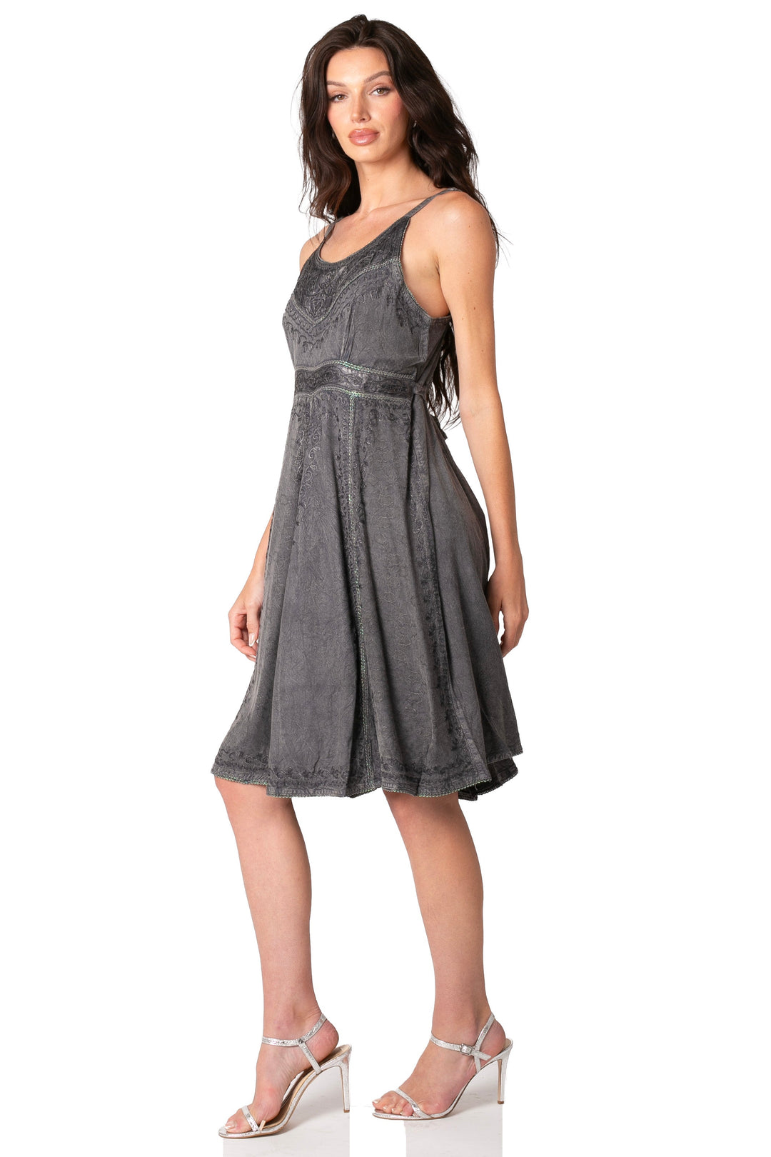 Sakkas Markay Short Mid Length Spaghetti Strap Sleeveless Embroidered Batik Dress