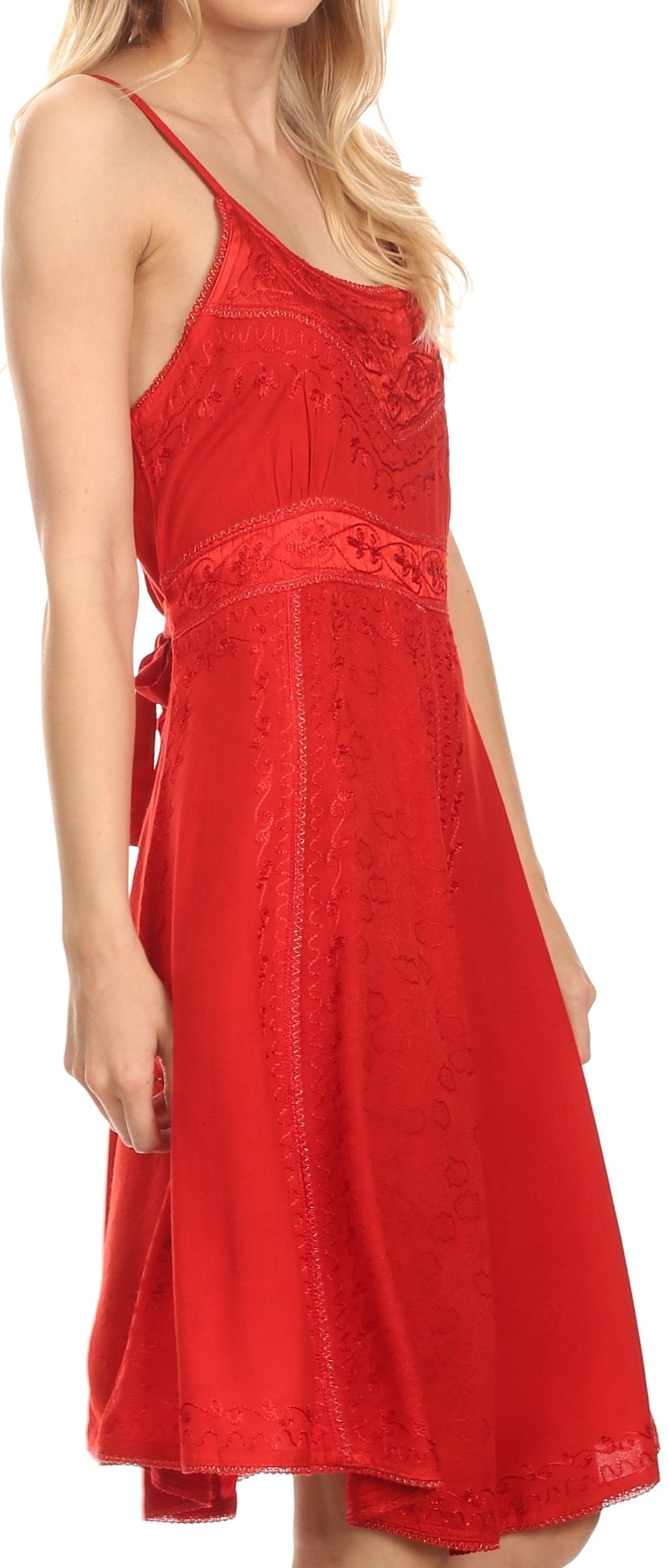 Sakkas Markay Short Mid Length Spaghetti Strap Sleeveless Embroidered Batik Dress
