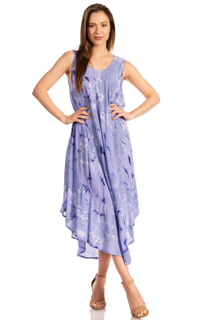 Sakkas Laeila Tie Dye Washed Long Sleeveless Tank Top Caftan Dress / Cover Up