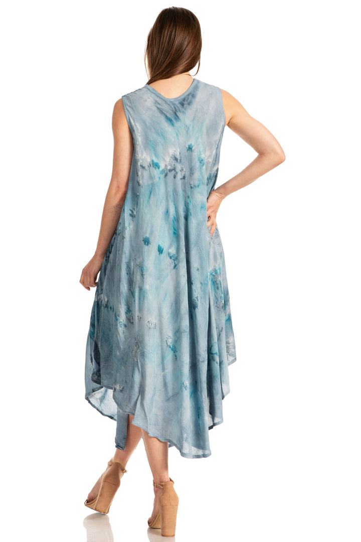 Sakkas Laeila Tie Dye Washed Long Sleeveless Tank Top Caftan Dress / Cover Up