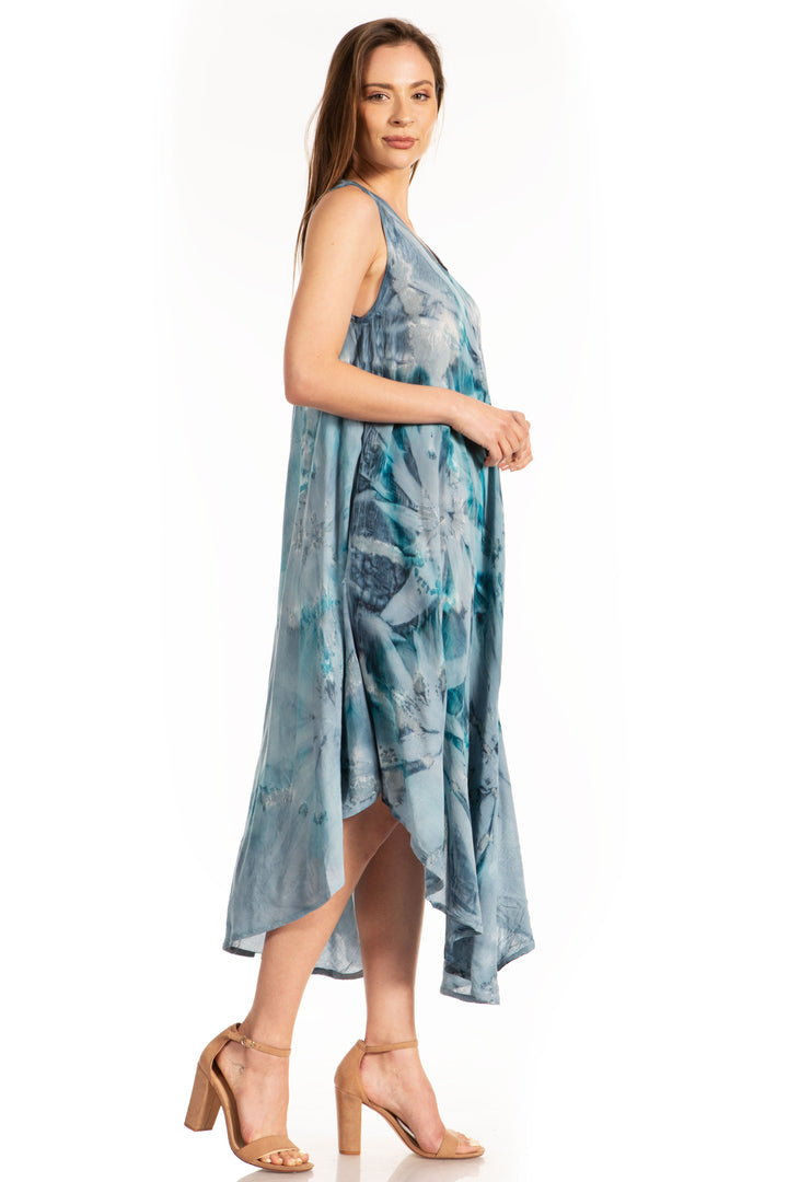 Sakkas Laeila Tie Dye Washed Long Sleeveless Tank Top Caftan Dress / Cover Up