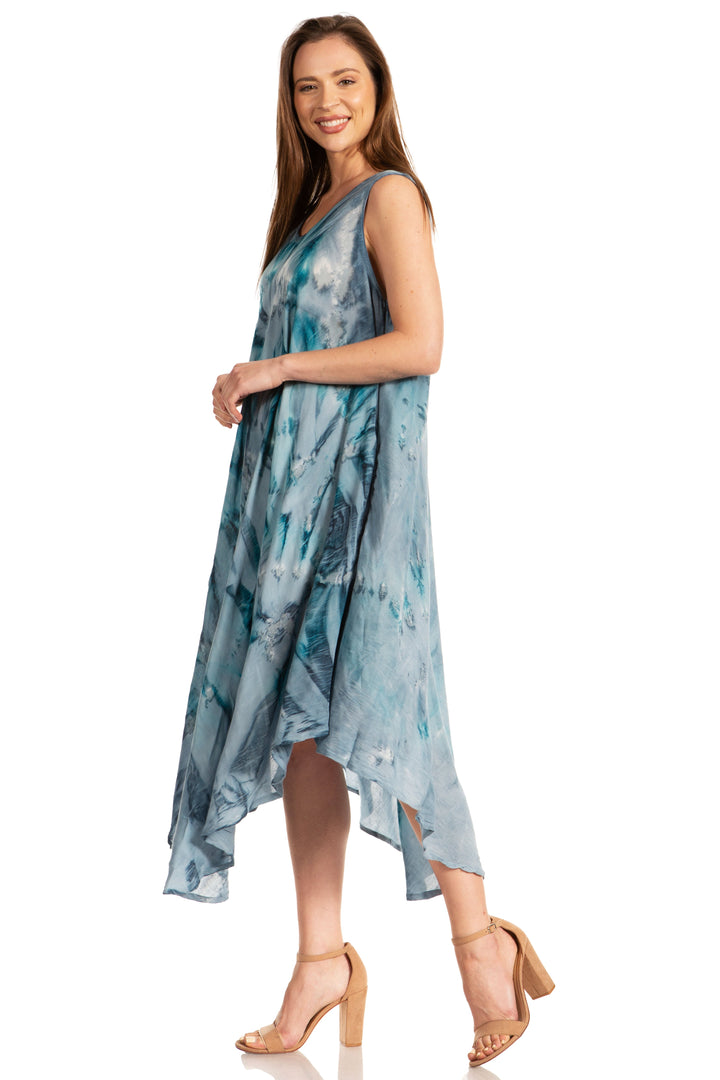 Sakkas Laeila Tie Dye Washed Long Sleeveless Tank Top Caftan Dress / Cover Up