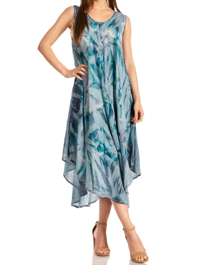 Sakkas Laeila Tie Dye Washed Long Sleeveless Tank Top Caftan Dress / Cover Up