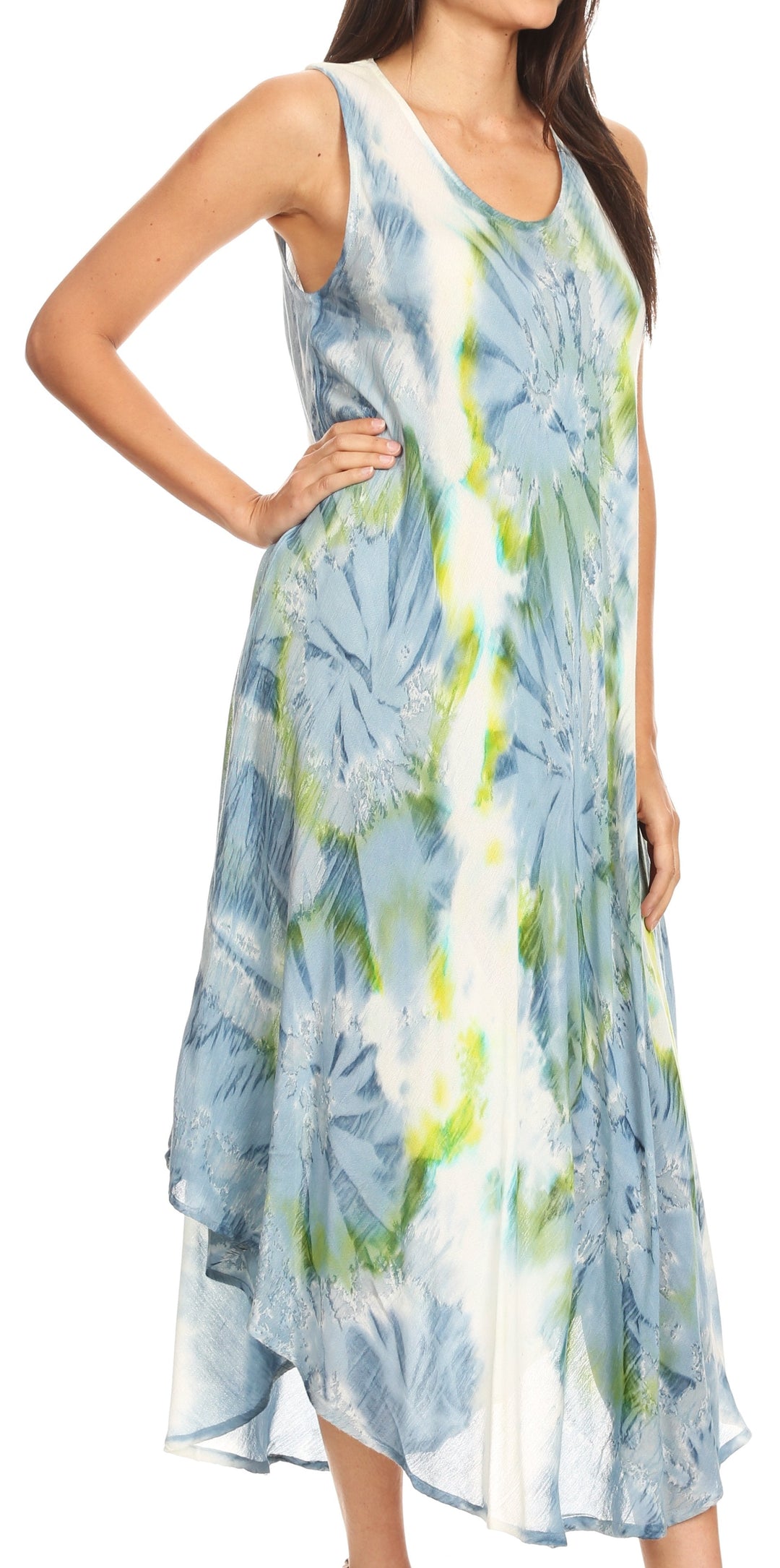 Sakkas Laeila Tie Dye Washed Long Sleeveless Tank Top Caftan Dress / Cover Up