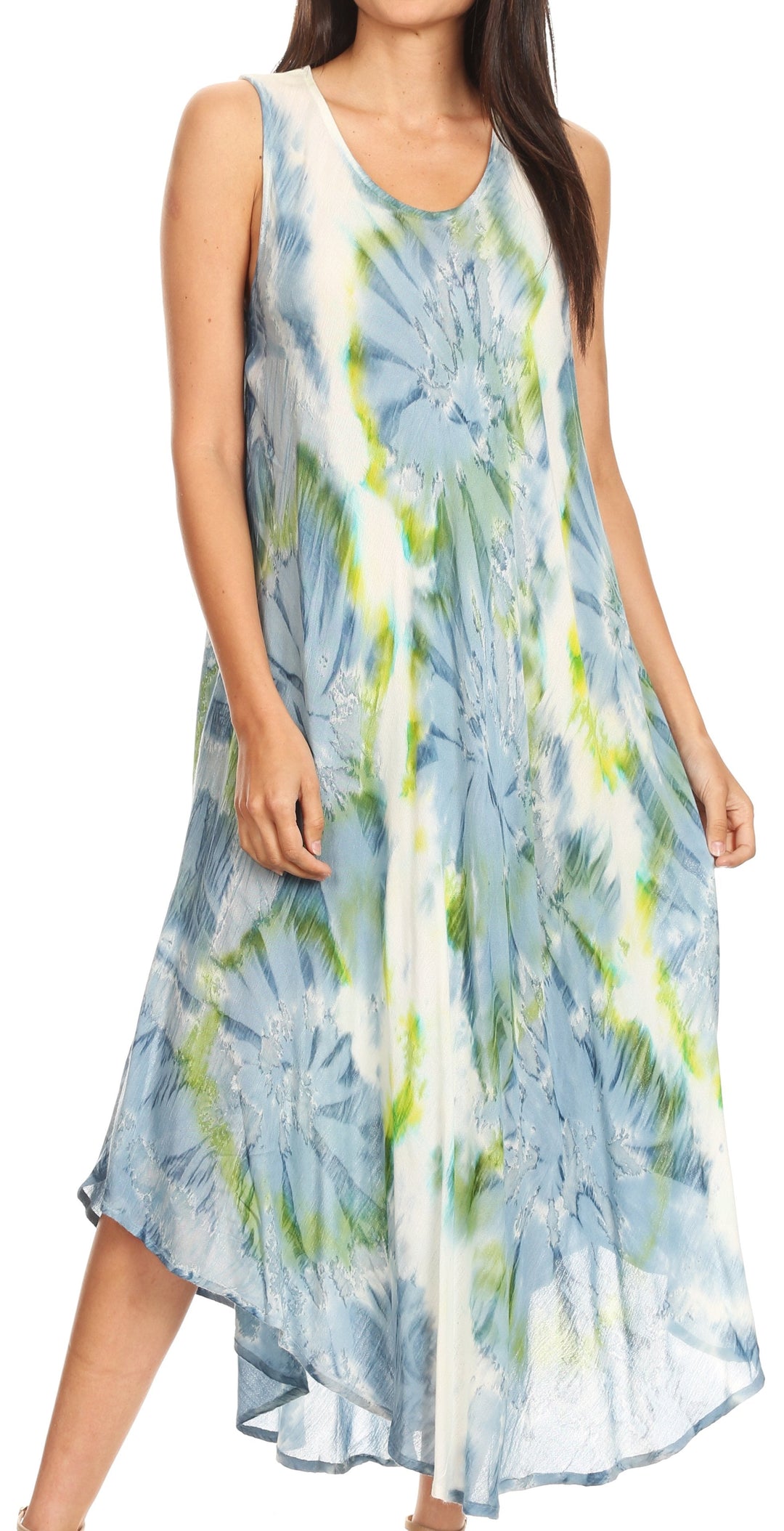 Sakkas Laeila Tie Dye Washed Long Sleeveless Tank Top Caftan Dress / Cover Up
