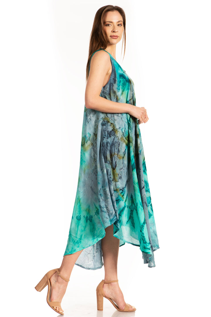 Sakkas Laeila Tie Dye Washed Long Sleeveless Tank Top Caftan Dress / Cover Up