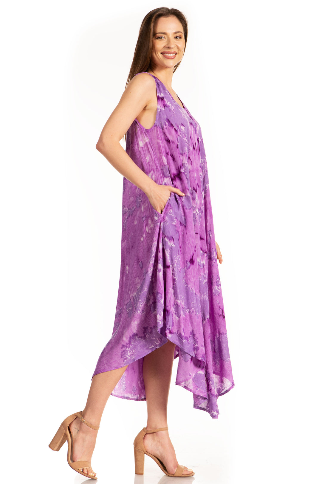 Sakkas Laeila Tie Dye Washed Long Sleeveless Tank Top Caftan Dress / Cover Up