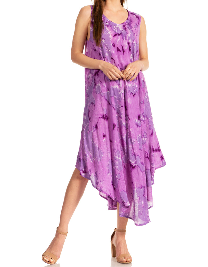 Sakkas Laeila Tie Dye Washed Long Sleeveless Tank Top Caftan Dress / Cover Up