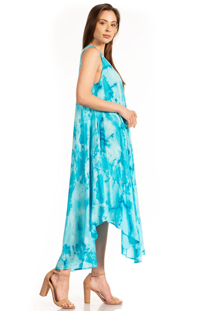 Sakkas Laeila Tie Dye Washed Long Sleeveless Tank Top Caftan Dress / Cover Up