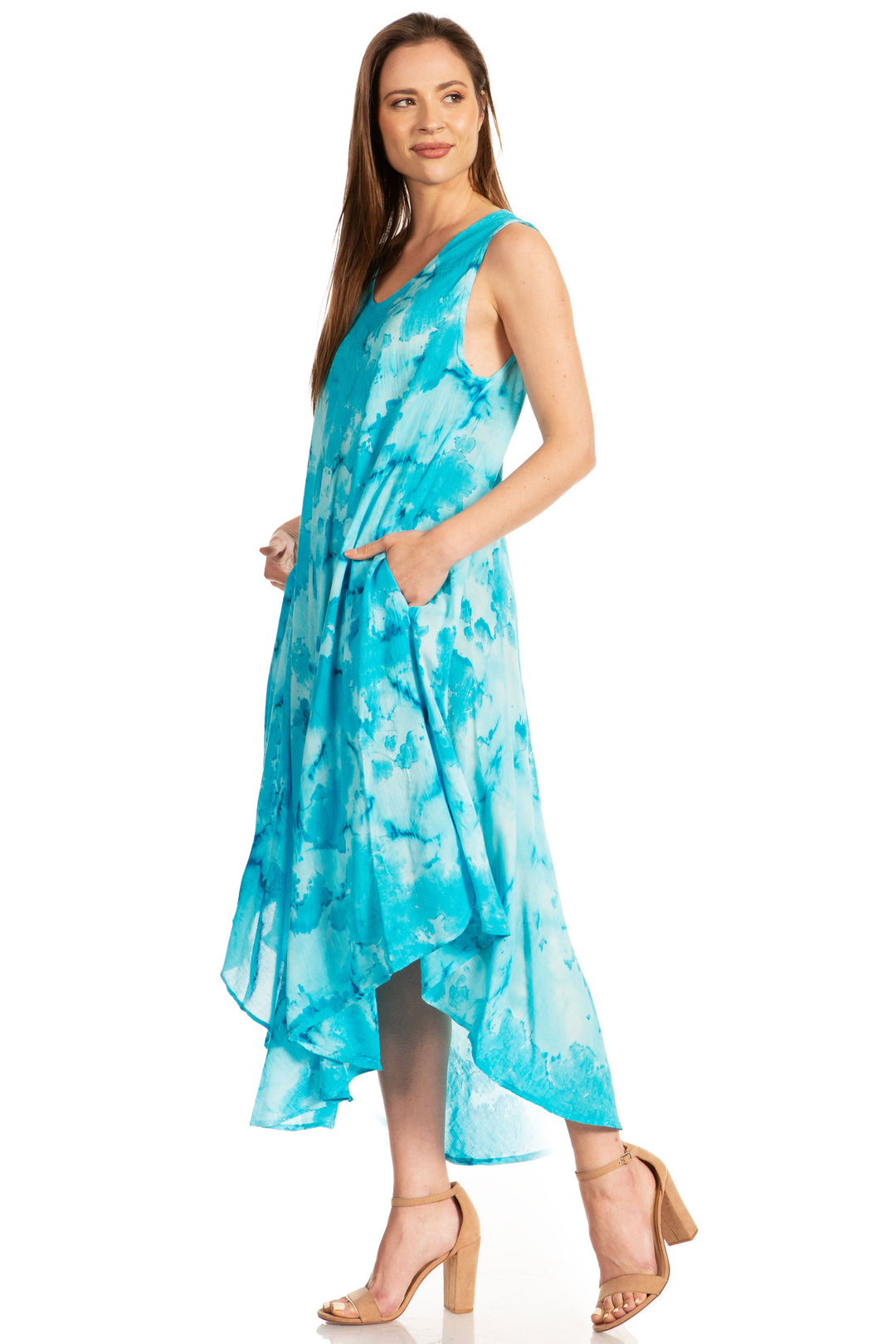 Sakkas Laeila Tie Dye Washed Long Sleeveless Tank Top Caftan Dress / Cover Up