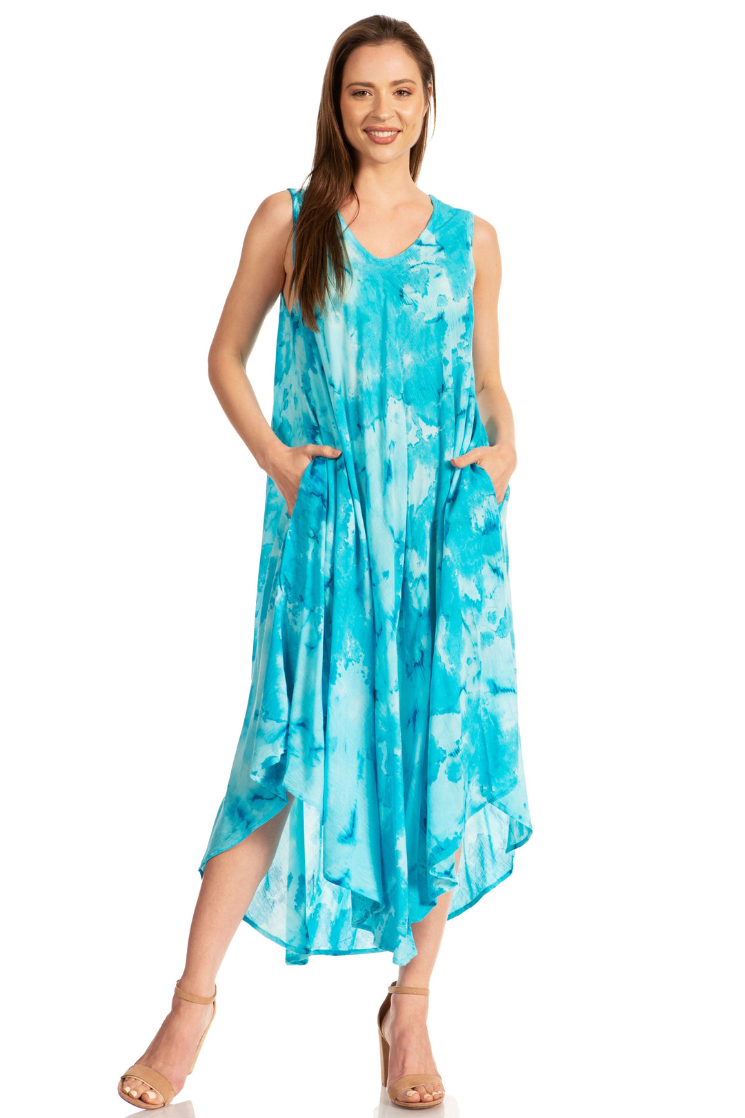 Sakkas Laeila Tie Dye Washed Long Sleeveless Tank Top Caftan Dress / Cover Up