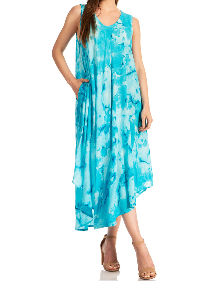 Sakkas Laeila Tie Dye Washed Long Sleeveless Tank Top Caftan Dress / Cover Up