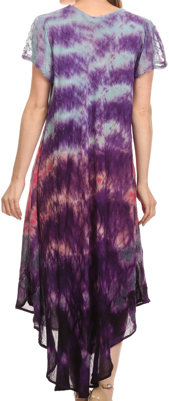 Sakkas Kaylaye Long Tie Dye Ombre Embroidered Cap Sleeve Caftan Dress / Cover Up