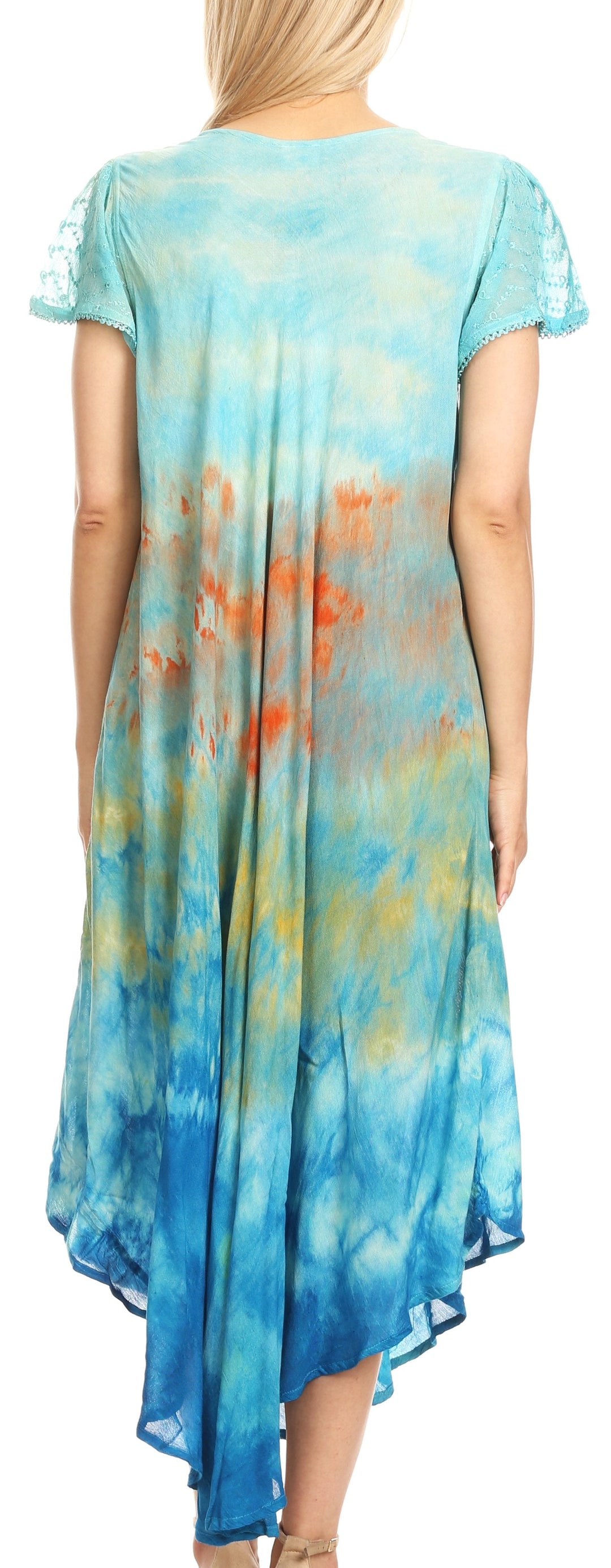 Sakkas Kaylaye Long Tie Dye Ombre Embroidered Cap Sleeve Caftan Dress / Cover Up