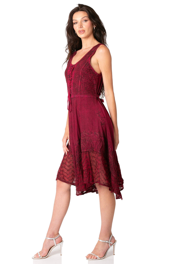 Sakkas Magdilena Stonewashed Corset Front Embroidered Dress