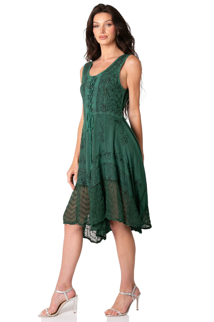 Sakkas Magdilena Stonewashed Corset Front Embroidered Dress