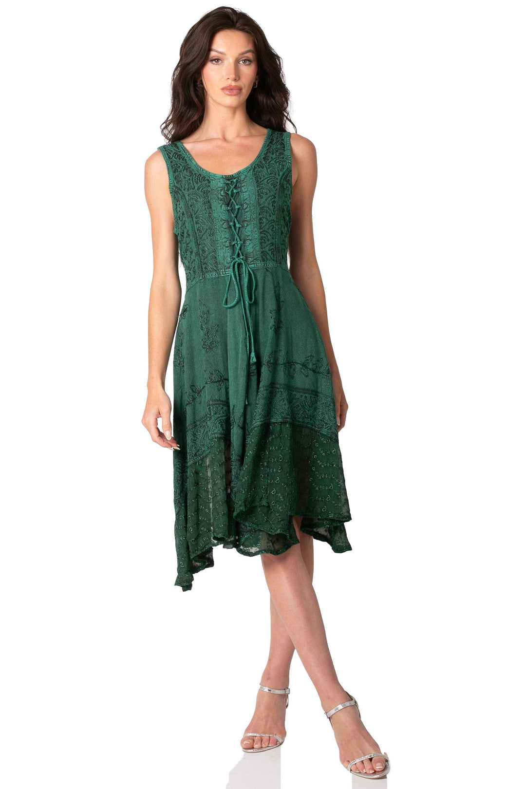 Sakkas Magdilena Stonewashed Corset Front Embroidered Dress