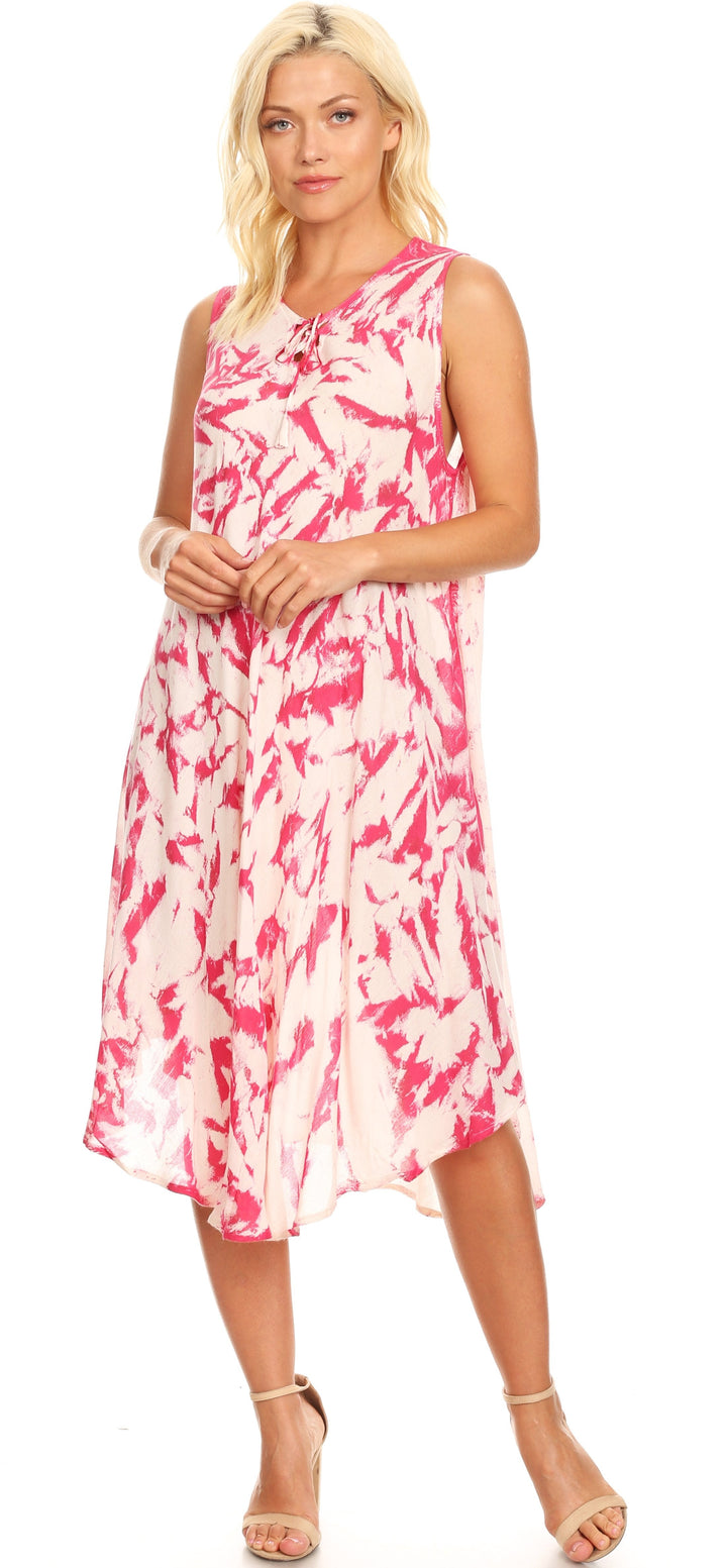 Sakkas Anni Women's Summer Casual Midi Sleeveless Loose Tie-dye Tank Sundress