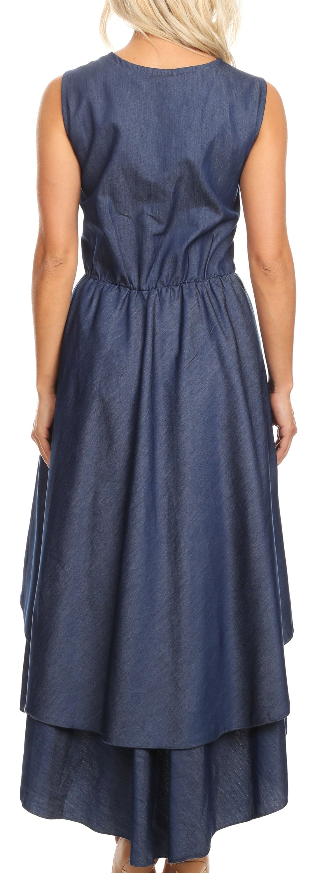 Sakkas Emalia Women's Sleeveless Cocktail High Low Hem Dress with Pockets Chambray