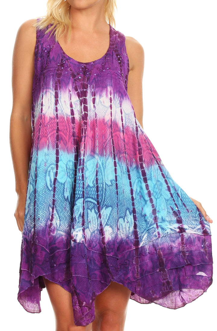Sakkas Artemi Women's Casual Short Tie-dye Sleeveless Loose Tank Dress Cover-up