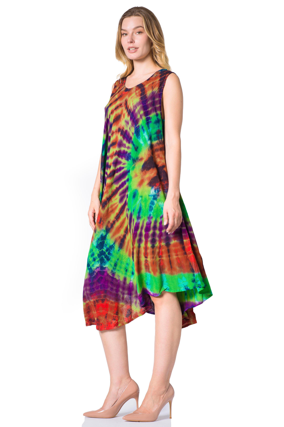 Sakkas Neja Women's Casual Maxi Summer Sleeveless Loose Fit Tie Dye Tank Dress