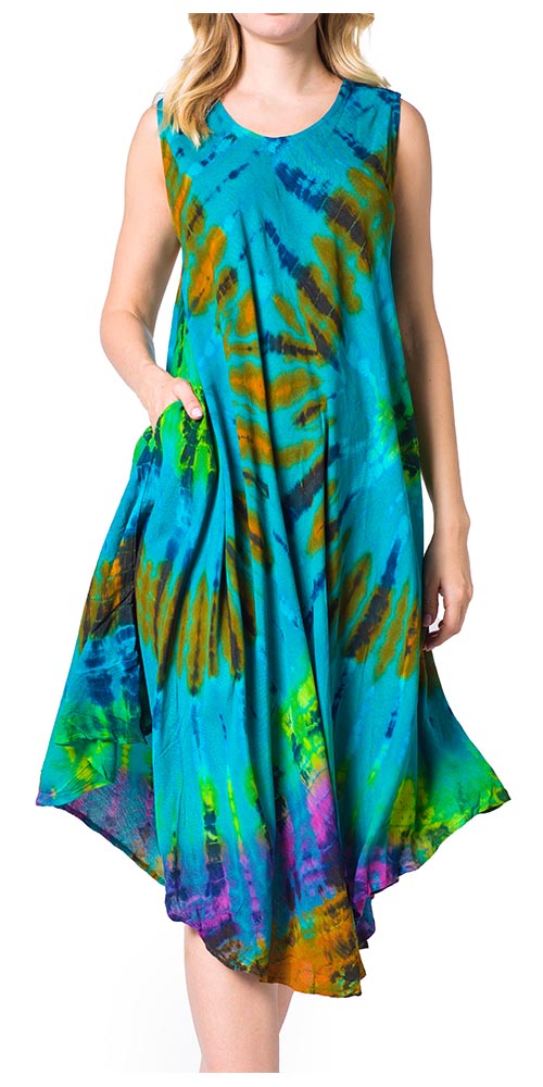 Sakkas Neja Women's Casual Maxi Summer Sleeveless Loose Fit Tie Dye Tank Dress