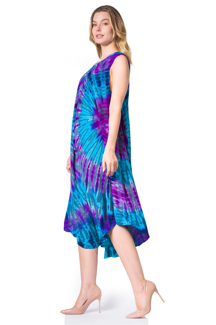 Sakkas Neja Women's Casual Maxi Summer Sleeveless Loose Fit Tie Dye Tank Dress