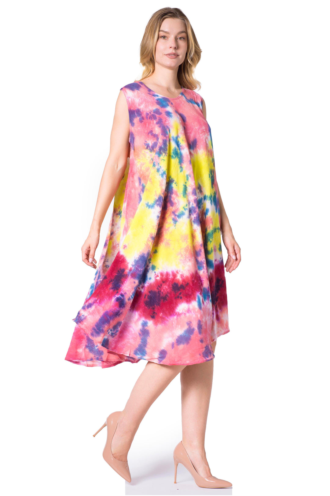 Sakkas Neja Women's Casual Maxi Summer Sleeveless Loose Fit Tie Dye Tank Dress