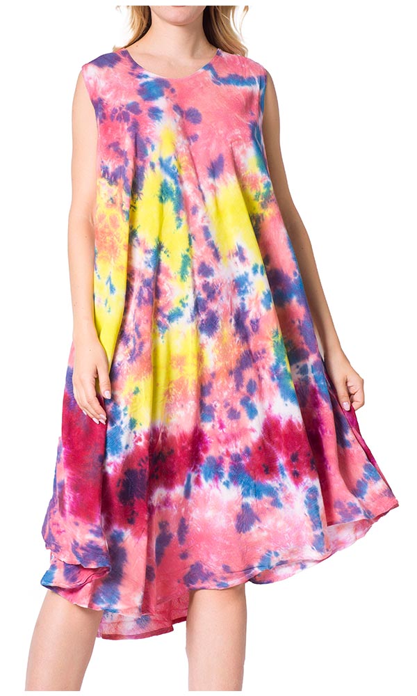 Sakkas Neja Women's Casual Maxi Summer Sleeveless Loose Fit Tie Dye Tank Dress