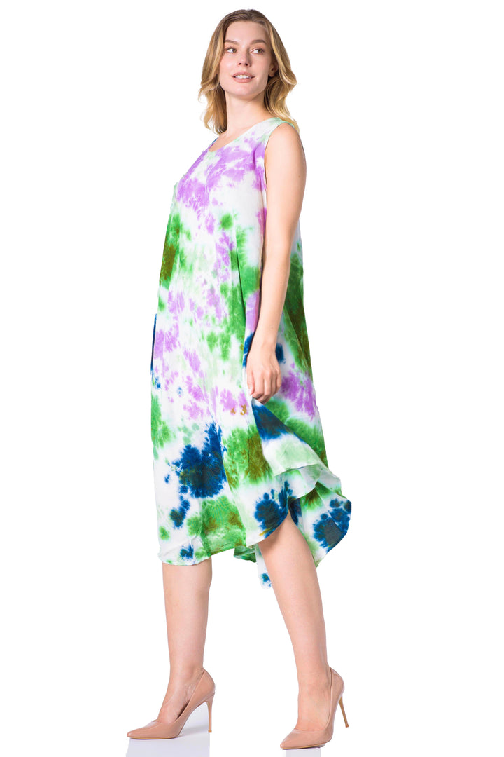 Sakkas Neja Women's Casual Maxi Summer Sleeveless Loose Fit Tie Dye Tank Dress