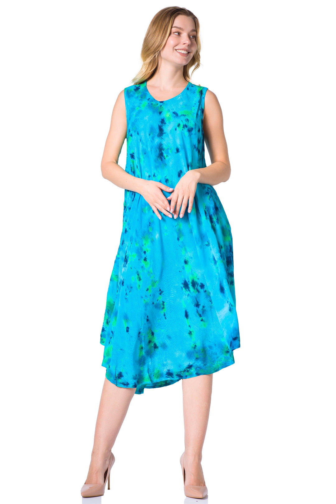 Sakkas Neja Women's Casual Maxi Summer Sleeveless Loose Fit Tie Dye Tank Dress