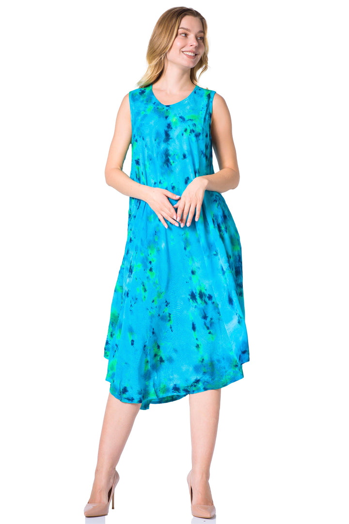 Sakkas Neja Women's Casual Maxi Summer Sleeveless Loose Fit Tie Dye Tank Dress