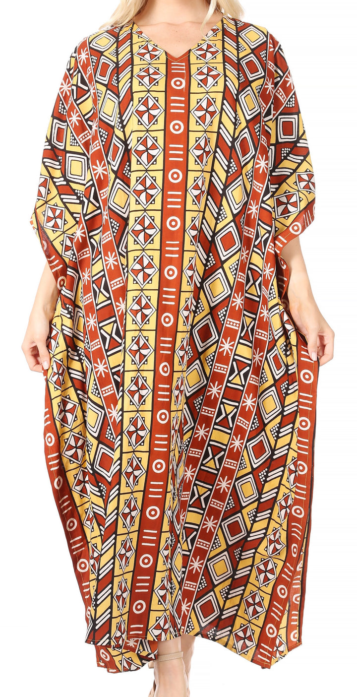 Sakkas Mera Women's Long Loose Short Sleeve Summer Casual Caftan Kaftan Dress