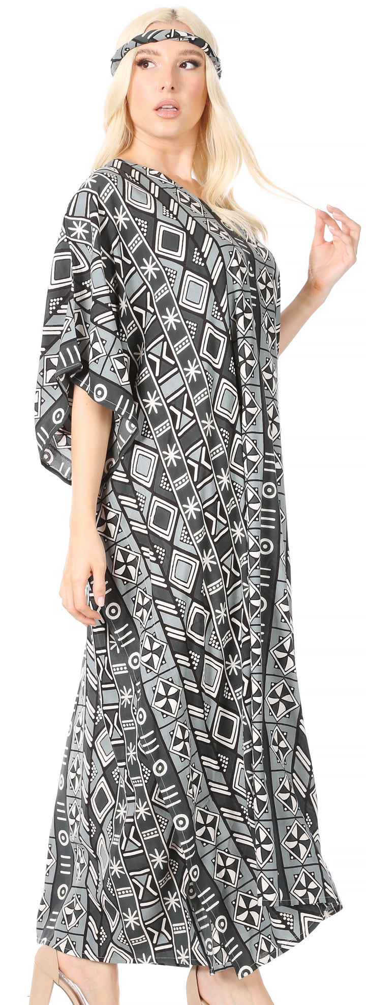 Sakkas Mera Women's Long Loose Short Sleeve Summer Casual Caftan Kaftan Dress