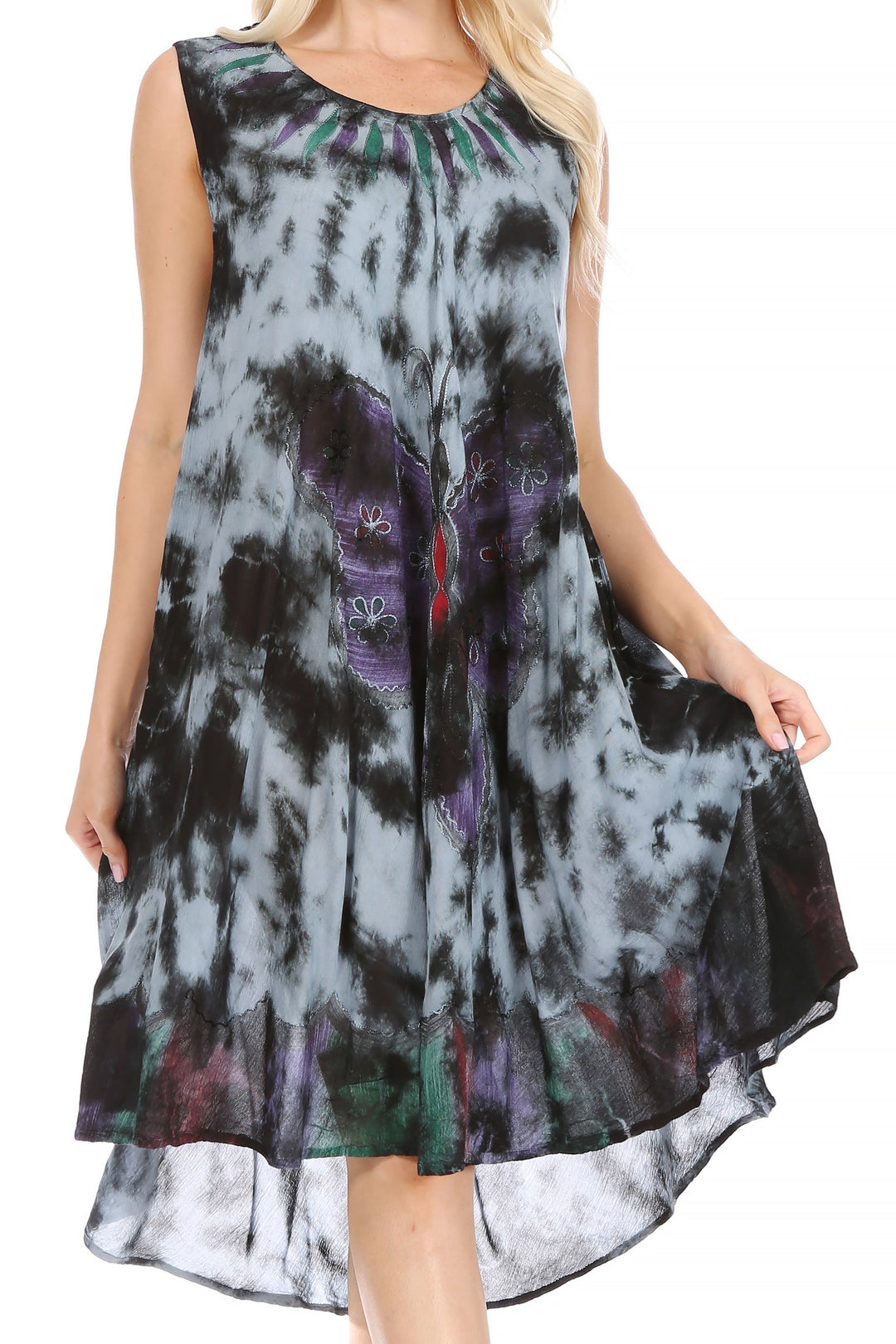 Sakkas Butterfly Tie Dye Tank Sheath Caftan Mid Length Dress