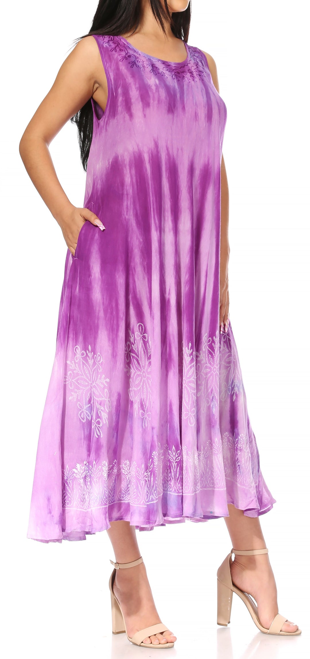 Sakkas Liza Women's Sleeveless Maxi Caftan Dress for Casual Summer Wear with Bohemian Flair and Handy Pockets