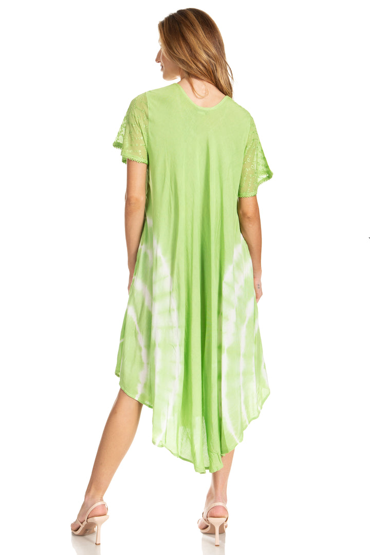 Sakkas Embroidered Painted Floral Cap Sleeve Rayon Dress