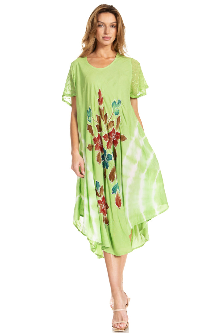 Sakkas Embroidered Painted Floral Cap Sleeve Rayon Dress