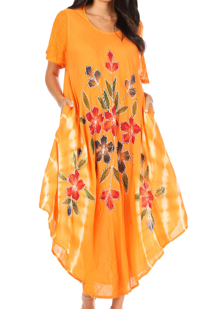 Sakkas Embroidered Painted Floral Cap Sleeve Rayon Dress