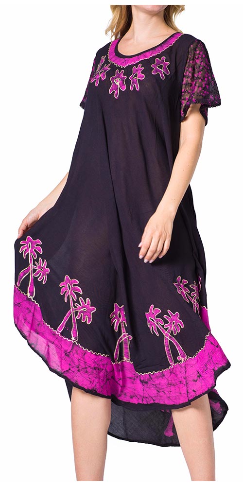 Sakkas Batik Palm Tree Cap Sleeve Caftan Dress / Cover Up