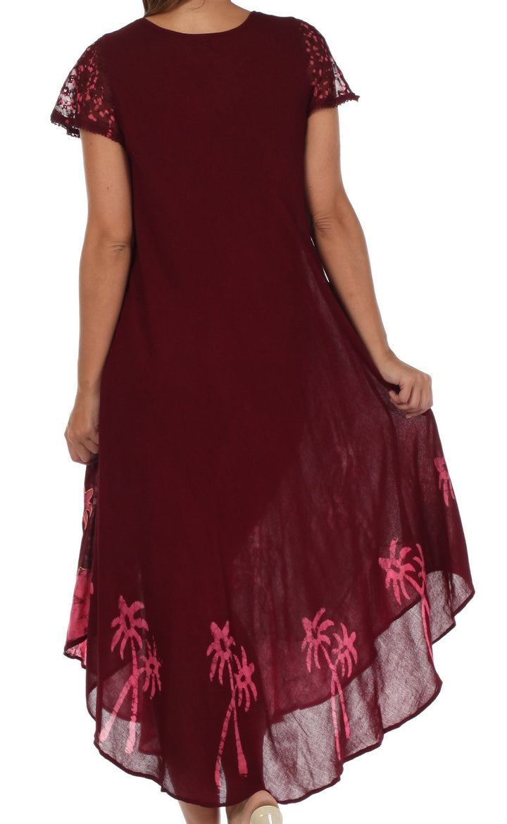 Sakkas Batik Palm Tree Cap Sleeve Caftan Dress / Cover Up
