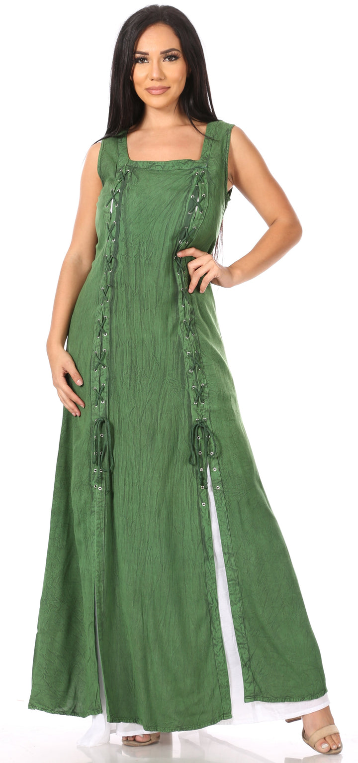 Sakkas Riva Women's Sleeveless Chemise + Over Dress Medieval Celtic Renaissance