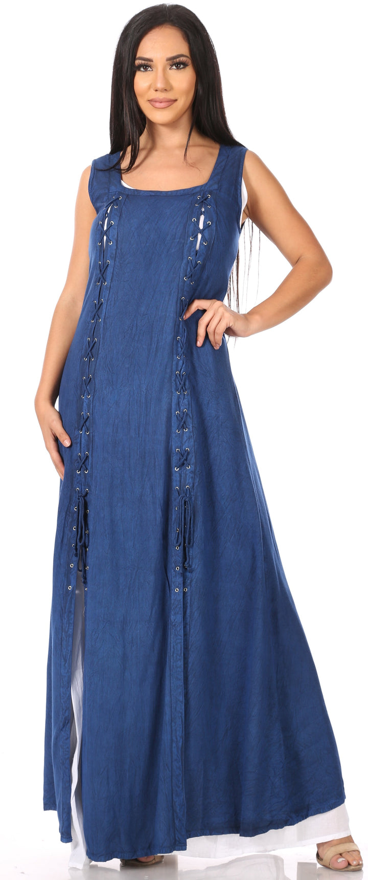 Sakkas Riva Women's Sleeveless Chemise + Over Dress Medieval Celtic Renaissance