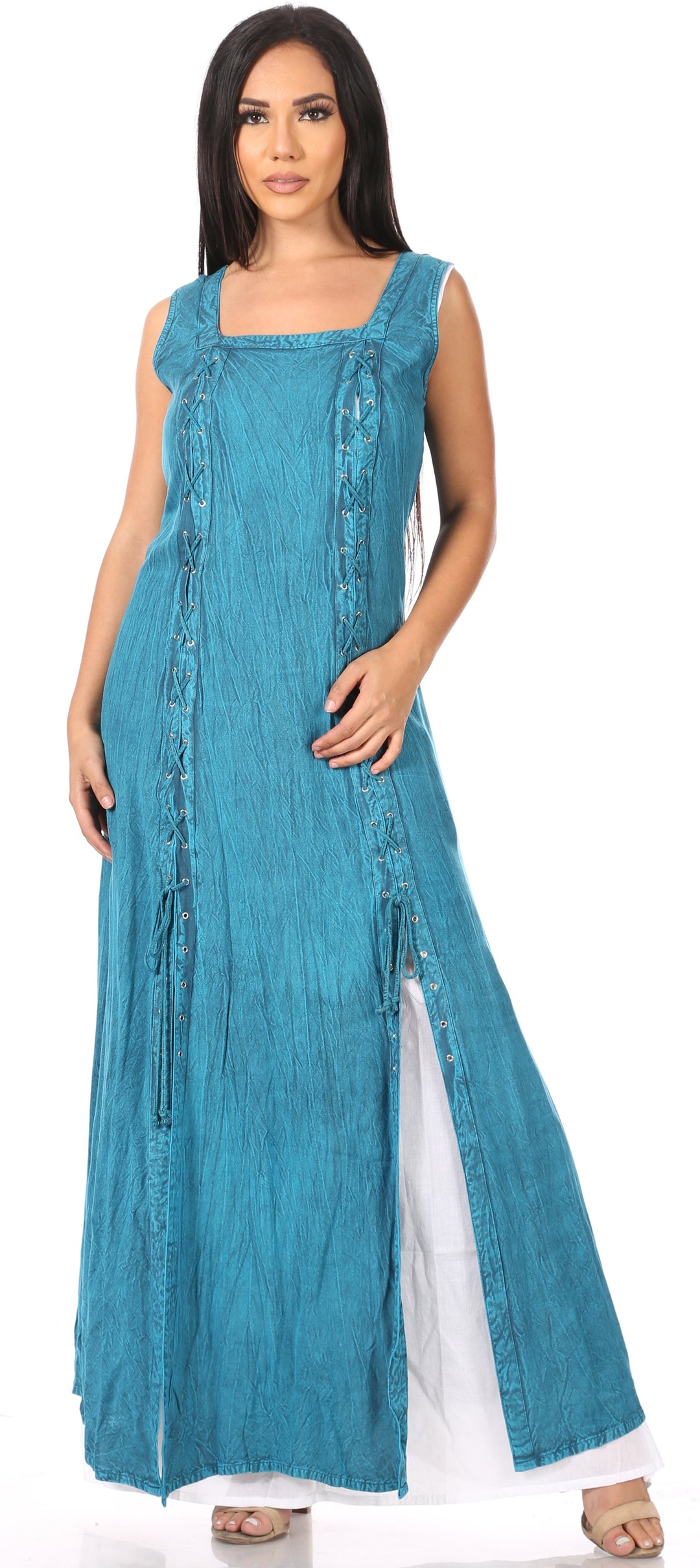 Sakkas Riva Women's Sleeveless Chemise + Over Dress Medieval Celtic Renaissance