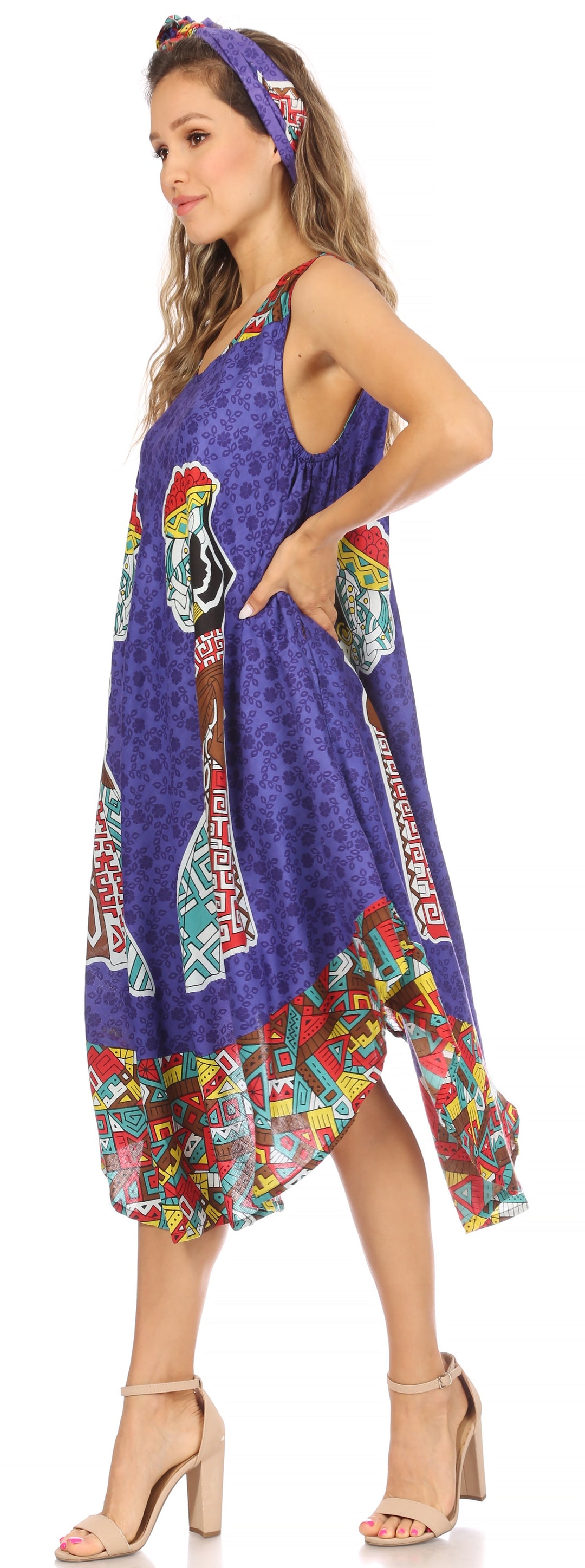 Sakkas Urbi Women's Casual African Print Beach Sleeveless Cover-up Caftan Dress