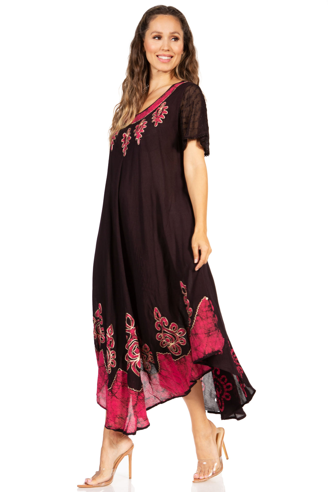 Sakkas Batik Hindi Cap Sleeve Caftan Dress / Cover Up